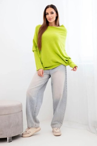Sweter damski wiskozowy asymetryczny typu nietoperz pistacjowy