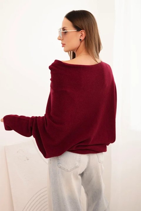Sweter damski wiskozowy asymetryczny typu nietoperz śliwkowy