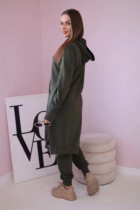 Komplet dresowy bluza z dłuższym bokiem khaki