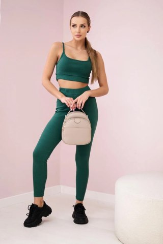 Komplet z bluzką top prążkowany zielony
