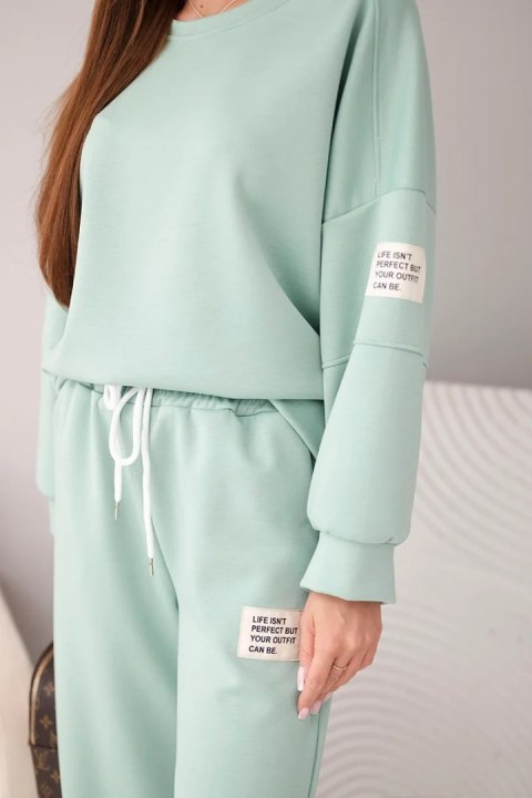 Komplet damski masełko bluza + spodnie ciemno miętowy