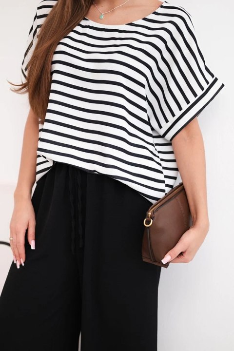 Komplet damski wiskozowy z bluzką w paski i szerokiemi spodniami z gumką czarny