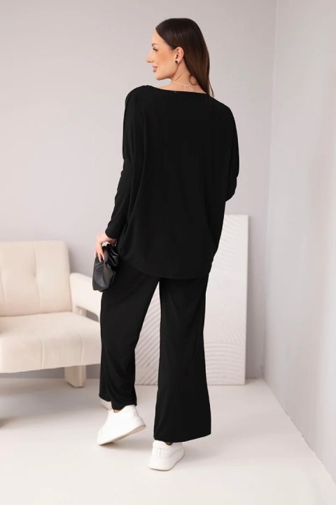 Komplet damski wiskozowy z luźną bluzką i spodniami czarny