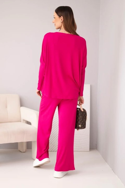 Komplet damski wiskozowy z luźną bluzką i spodniami fuksja