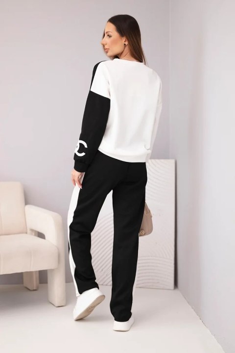 Komplet dresowy damski Masełko dwukolorowy z bluzą oversize i prostymi spodniami czarny+biały