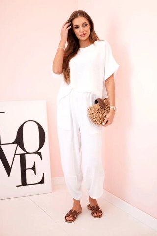 Komplet z wiskozy bluzka + spodnie biały