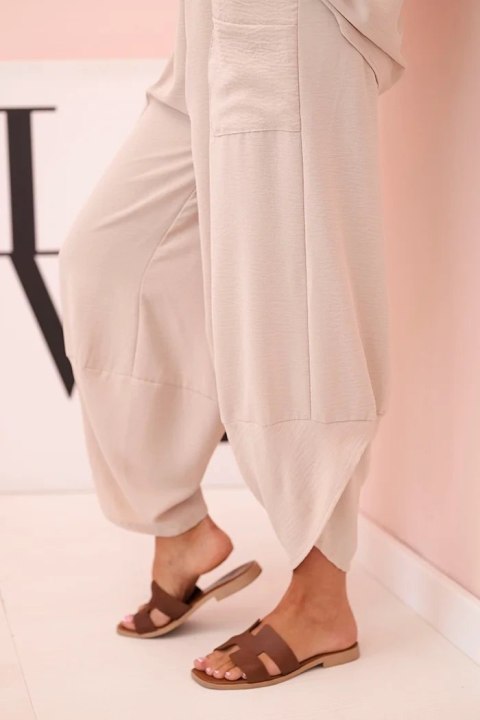 Komplet z wiskozy bluzka + spodnie ciemny beżowy