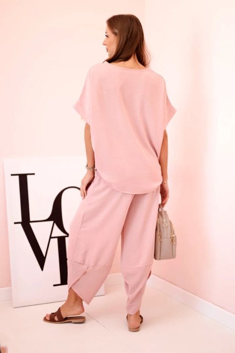 Komplet z wiskozy bluzka + spodnie ciemny pudrowy róż