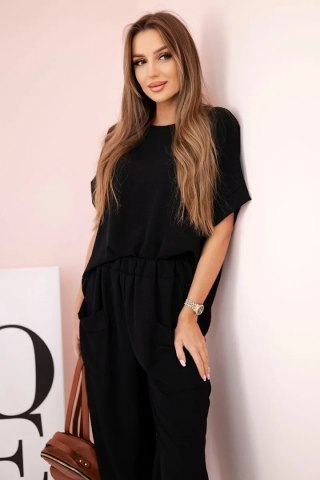 Komplet z wiskozy bluzka + spodnie czarny