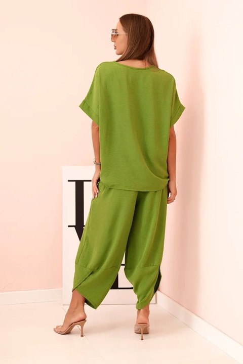 Komplet z wiskozy bluzka + spodnie oliwkowy