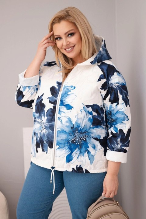Kurtka damska wiosenna Plus Size z florystycznym wzorem granatowa