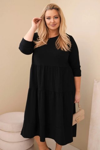 Sukienka damska bawełniana Plus Size z falbanami i podwiniętym rękawem czarna