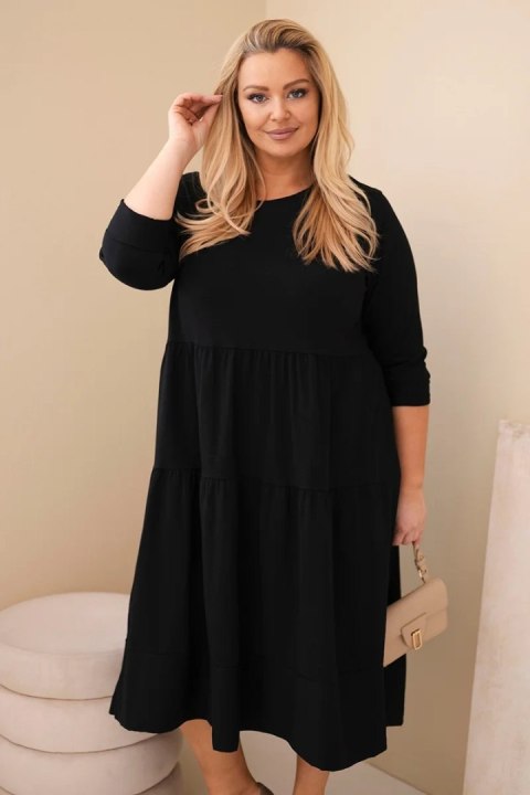 Sukienka damska bawełniana Plus Size z falbanami i podwiniętym rękawem czarna