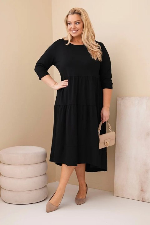 Sukienka damska bawełniana Plus Size z falbanami i podwiniętym rękawem czarna