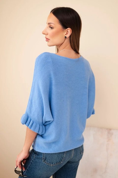 Sweter damski typu nietoperz z okrągłym dekoltem jeansowy